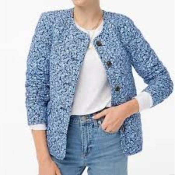 J. Crew Blue Ditsy Floral Quilted Jacket (NWT) - Picture 1 of 8
